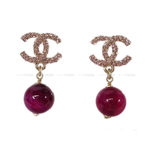 CHANEL シャネル ストーン付き ココマーク ストーン ぶら下がり ピアス ピンクゴールドXローズパープル 新品