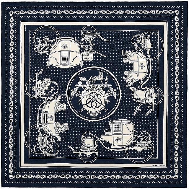 HERMES エルメス バンダナ カレ55 "エクスリブリス バンダナ" マリンX黒