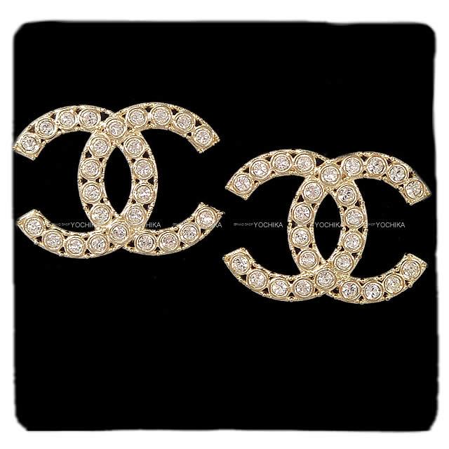 2019年 春夏 CHANEL シャネル ビッグ ココマーク ラインストーン ピアス ゴールド金具 AB1363 新品