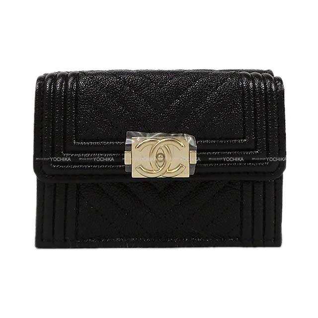 CHANEL シャネル ボーイシャネル シェヴロン 三つ折 コンパクト財布 黒(ブラック)  A84432 新品