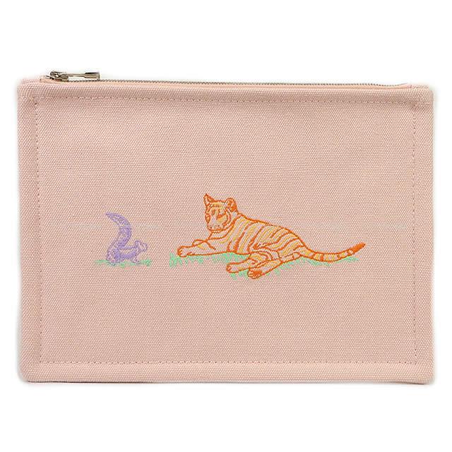 HERMES エルメス フラットポーチ 刺繍 トラ "プティ フェラン" ローズ コットン100% 新品