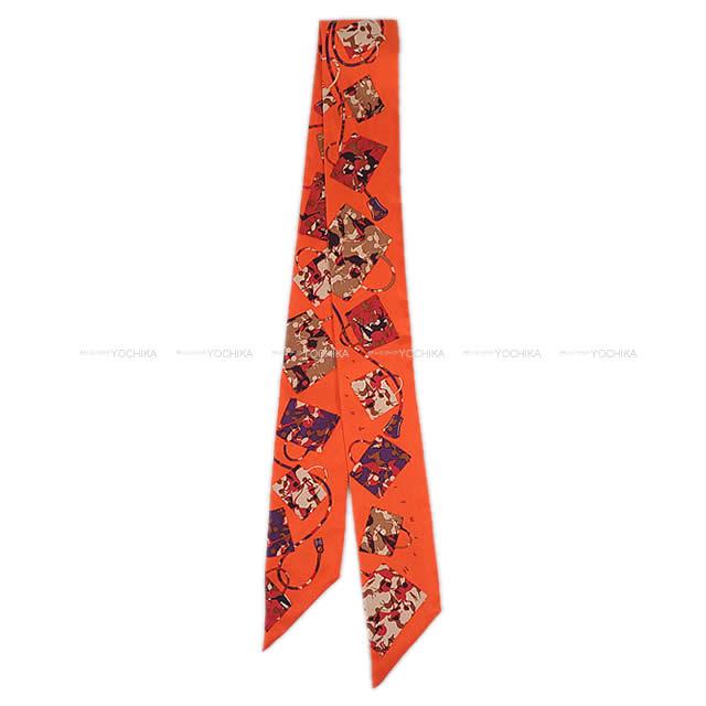 HERMES エルメス ツイリー スカーフ "ケリーの馬車" オレンジXヴァイオレット シルク100% 新品未使用