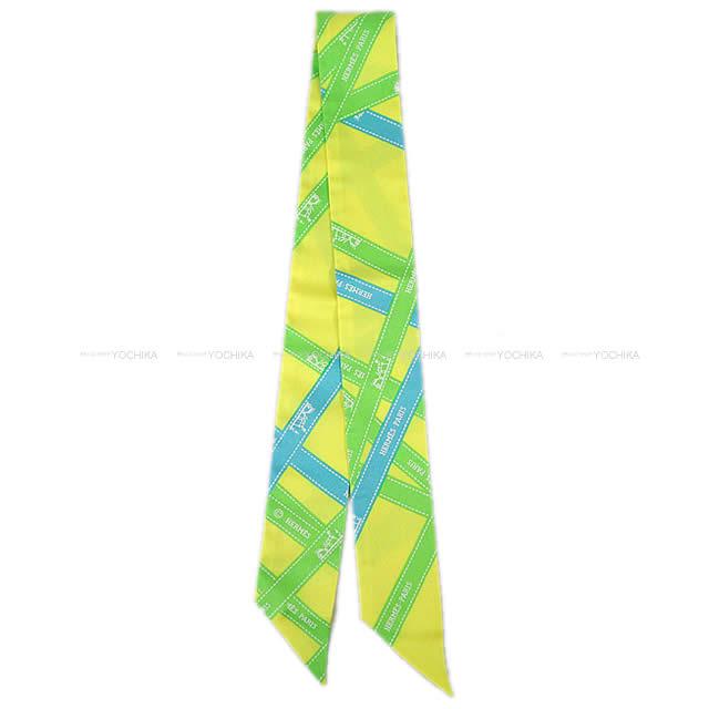 HERMES エルメス ツイリー スカーフ "ボルデュック" ライムXセレステ シルク100% 新品未使用