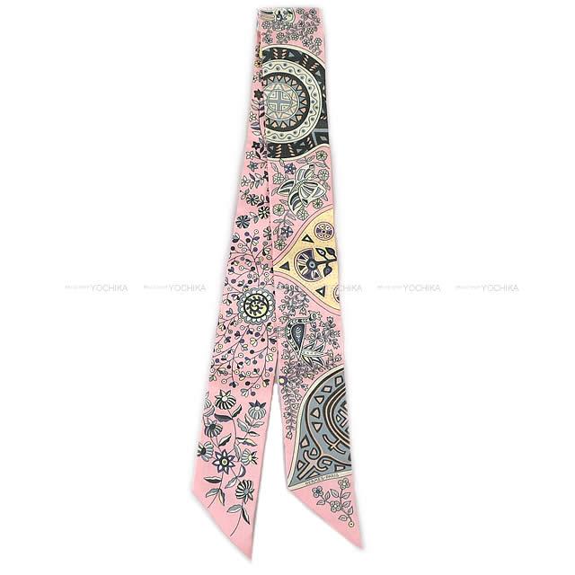 HERMES エルメス ツイリー スカーフ "生命の木" ローズペールXグリスXジョーヌ シルク100% 新品未使用