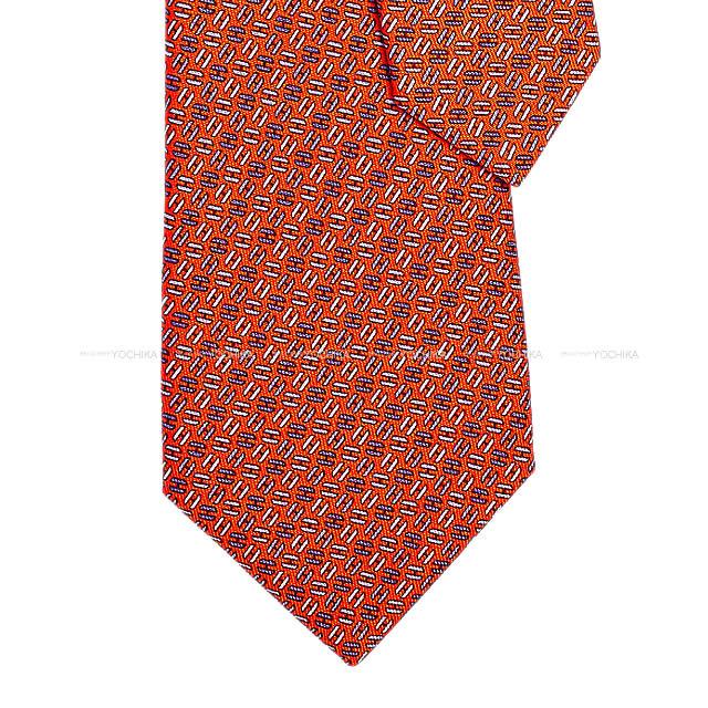 HERMES エルメス ネクタイ "H YOYO" オレンジXブルーグリスXグレー シルク100% 新品