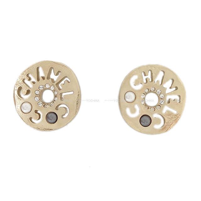 2019年秋冬 CHANEL シャネル COCO コスチュームパール&ストラス ラウンド ピアス ゴールド AB1617 新品