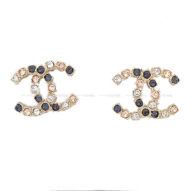 2019年 秋冬 新作 CHANEL シャネル カラーストーン ピアス ゴールドXベージ