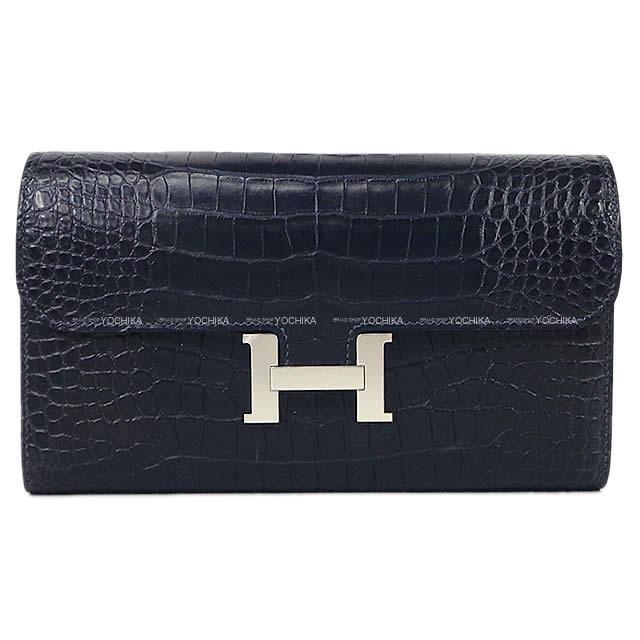 HERMES エルメス 長財布 コンスタンス ロング ブルーマリン クロコダイルアリゲーターマット シルバー金具 新品