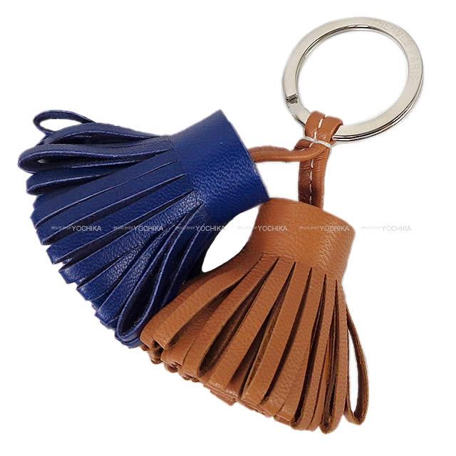 HERMES エルメス フリンジ キーホルダー カルメン ウノドス 黒Xゴールド ラムスキン シルバー金具 新品