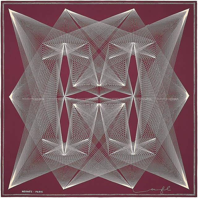 HERMES エルメス ショール カレ140 "H EN FIL" カシスXバニラ シルク100% 新品