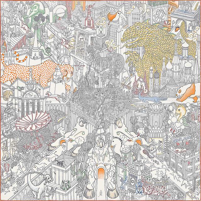 2019年春夏 新作 HERMES エルメス スカーフ カレ90 "アニマポリス" 白(ホワイト)