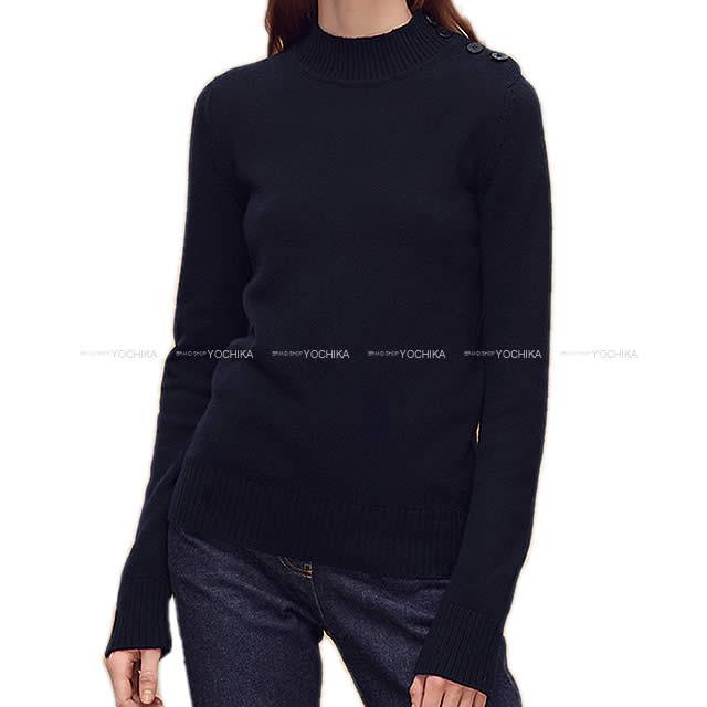 2019年 秋冬 新作 HERMES エルメス バッファローホーンボタン付 長袖ニット 黒 スコットランドカシミア100% 新品