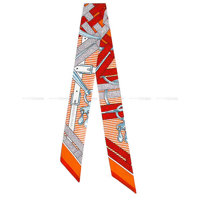 HERMES エルメス ツイリー スカーフ "Mors a jouets chemise" オレンジ