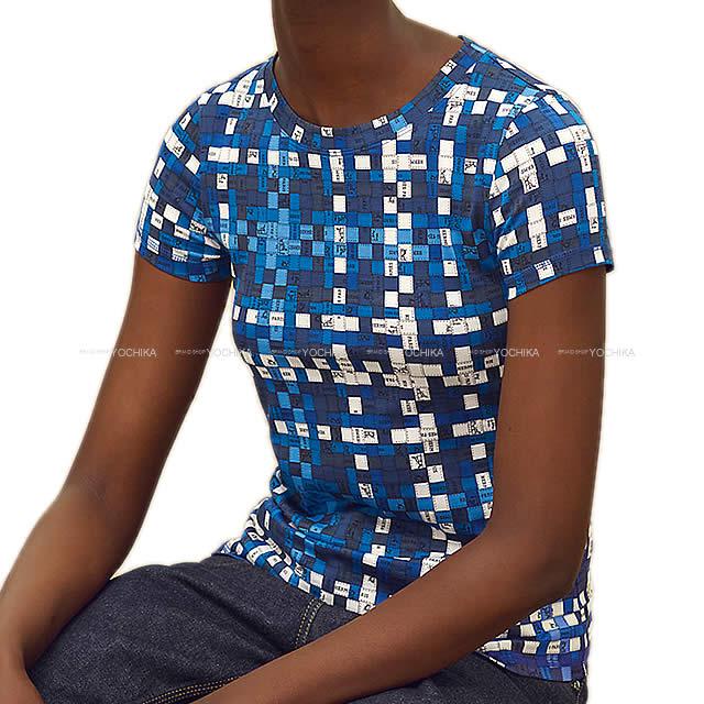 2019 秋冬 新作 HERMES エルメス Tシャツ "ボルデュック・チェック" リボン柄 #38 ブルースマルト 新品