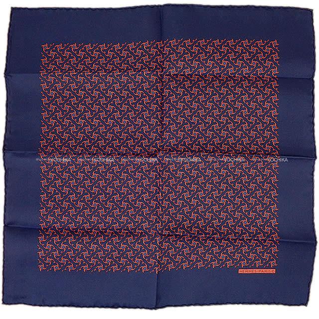 HERMES エルメス ポケットチーフ カレ45 スカーフ マリンXオレンジ シルク100％ 新品未使用