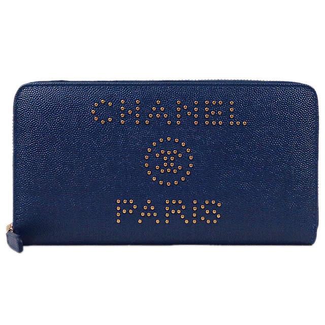 2019年 新作 CHANEL シャネル ドーヴィル スタッズロゴ ラウンド ファスナー 長財布 A80056 新品