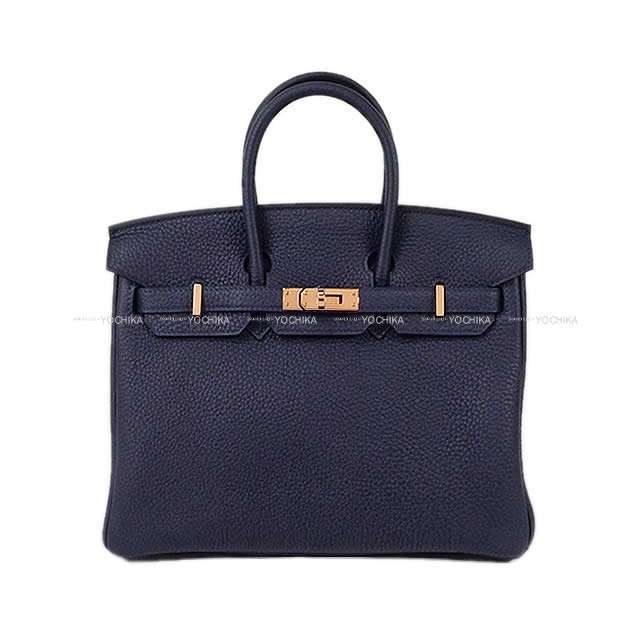 HERMES エルメス ハンドバッグ バーキン25 ブルーニュイ トゴ ローズゴールド金具 新品