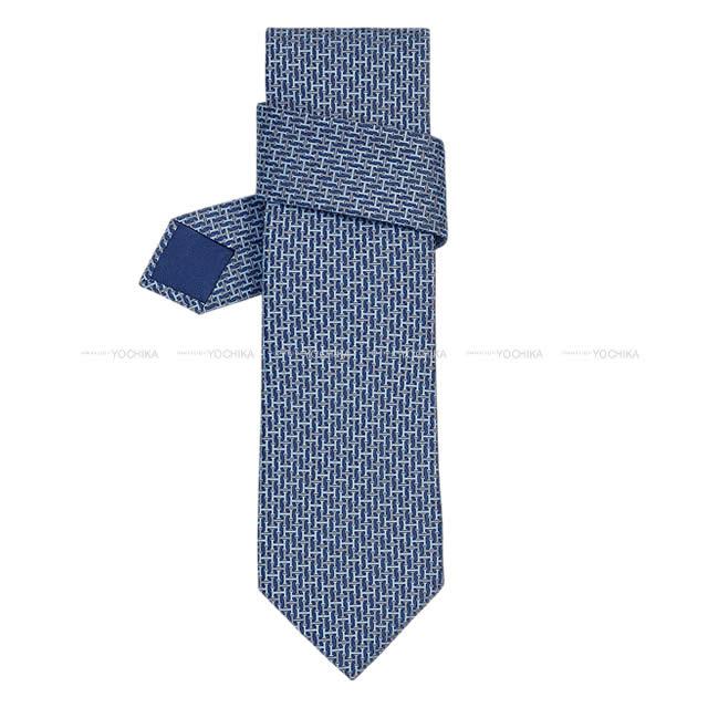 HERMES エルメス ネクタイ "ステップH" マリンXグリスXシエル シルク100% 新品