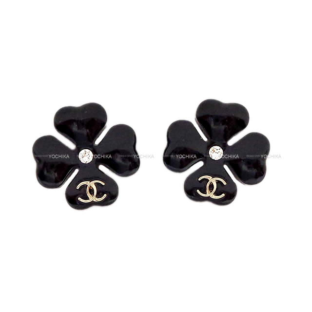 CHANEL シャネル ココマーク クローバー キャンディ ラインストーン ピアス 黒
