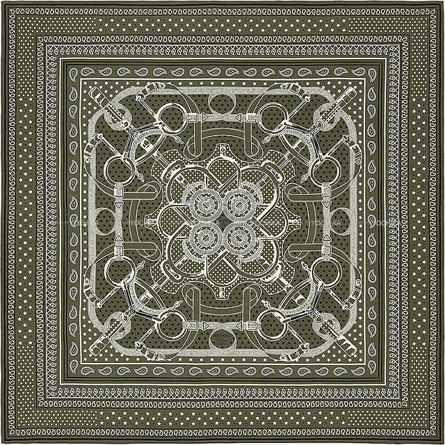 HERMES エルメス ショール カレ140 エプロンドール バンダナ カーキ/白/黒 カシミヤ70%Xシルク30% 新品
