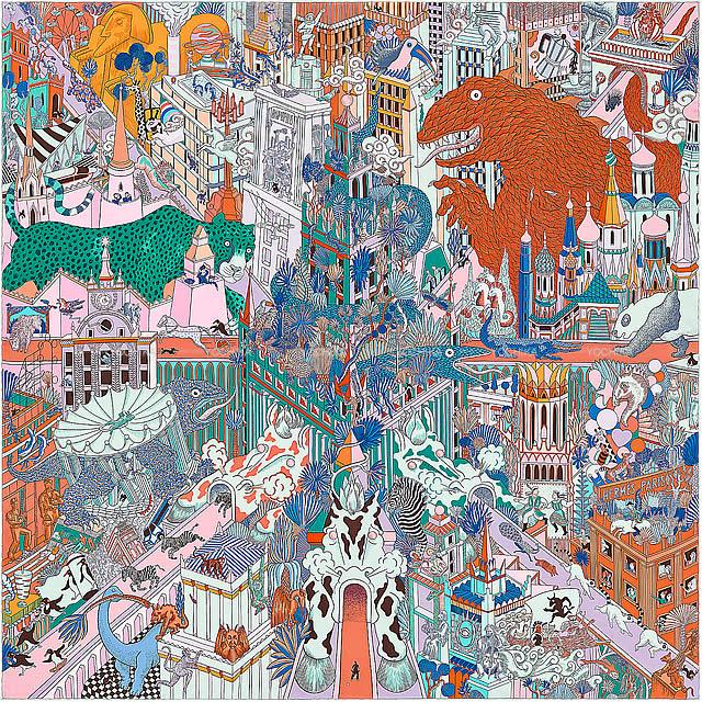 2019年春夏 新作 HERMES エルメス スカーフ カレ90 "アニマポリス" ブルーラベンダー シルク100% 新品