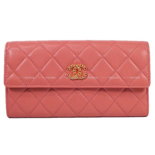 2019年 秋冬 新作 CHANEL シャネル チェーン ココマーク マトラッセ フラップ 長財布 ピンク AP0795 新品