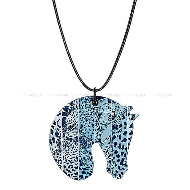 HERMES エルメス ペンダント ネックレス "タッタソール/ジャングルラヴ レインボー" GM デニムX