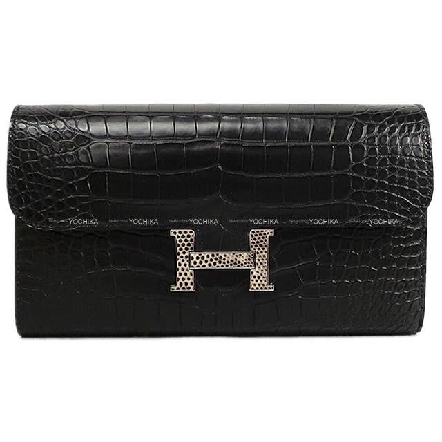 HERMES エルメス 長財布 コンスタンス ロング 黒/オンブレ  アリゲーターマット/リザード 新品
