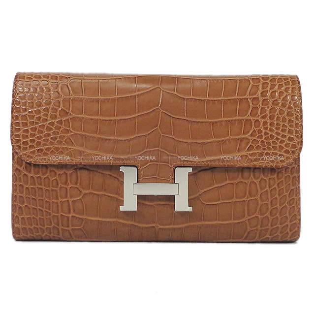 HERMES エルメス 長財布 コンスタンス ロング ゴールド クロコダイルアリゲーターマット シルバー金具 新品