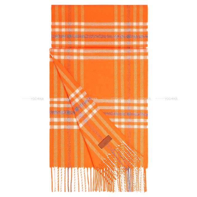 HERMES エルメス マフラー "ブランケット チェック" マンダリン/エクリュ/グリシン カシミヤ100% 新品