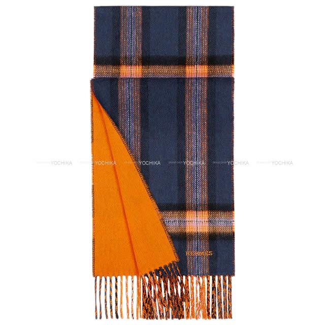 2019年 秋冬 HERMES エルメス マフラー "バックトゥ スクール" マリン/オレンジ/ピンク カシミヤ100% 新品