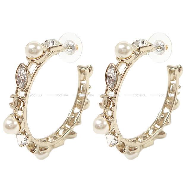 2019年 秋冬 新作 CHANEL シャネル ラインストーン パール ココマーク ストラス フープ ピアス AB1831 新品