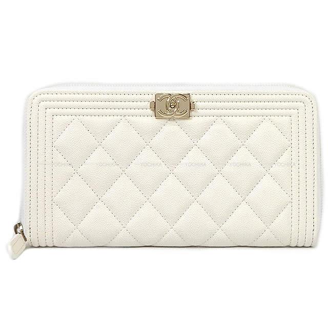 CHANEL シャネル ボーイシャネル マトラッセ ラウンドファスナー 長財布 白 A80288 新品