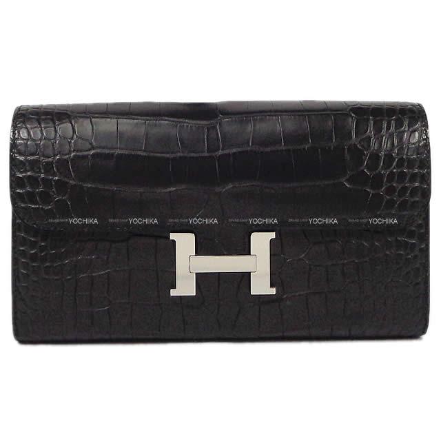 HERMES エルメス 長財布 コンスタンス ロング 黒(ブラック) クロコダイルアリゲーター