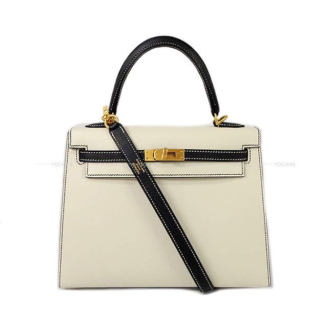 HERMES エルメス ハンドバッグ ケリー25 外縫い スペシャルオーダー クレ/黒 エプソン マットゴールド金具 新品