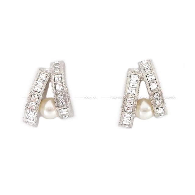 2015年 春夏 CHANEL シャネル ストラス パール クリスタル ピアス シルバーXパ