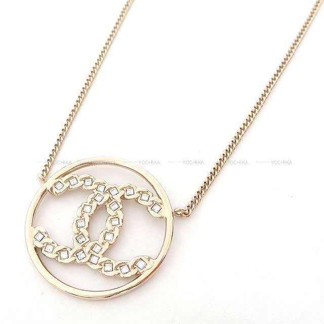 CHANEL シャネル ビッグ ココマーク サークル スクエア ラインストーン ネックレス ゴールド AB1342 新品