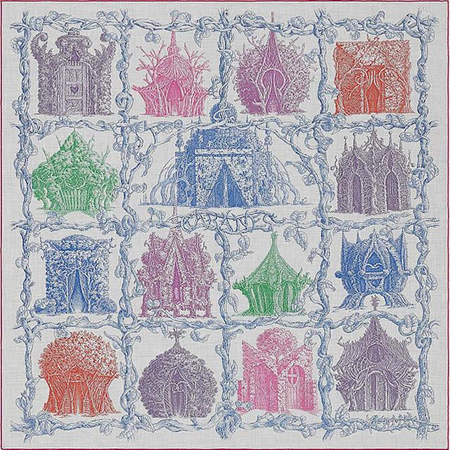 2019年春夏 限定 HERMES エルメス ショール カレ140 "さまざまな小屋" グリシン