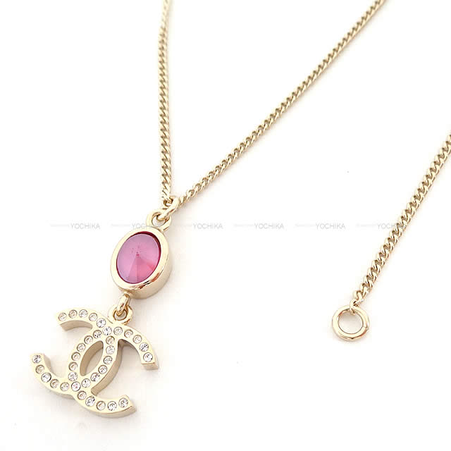 CHANEL シャネル カラーストーン イン ラインストーン ココマーク ネックレス ピンク ゴールド金具 AB2939 新品