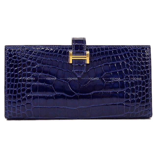 HERMES エルメス 長財布 ベアンスフレ ブルーアンクル (ブルーインク) クロコダイル アリゲーター ゴールド金具 新品