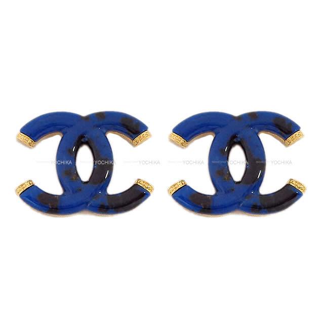 2019年 新作 CHANEL シャネル マーブル ココマーク ピアス ブルーX黒(ブラック)