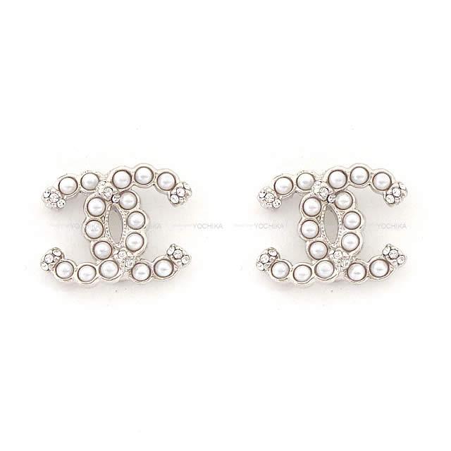 2019年 新作 CHANEL シャネル パール ラインストーン イン ココマーク ピアス シルバー AB2434 新品