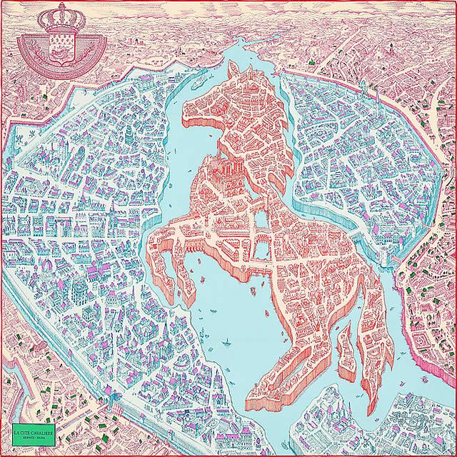 HERMES エルメス スカーフ カレ90 "シテ カヴリエール" シエルXクリームXルージュ