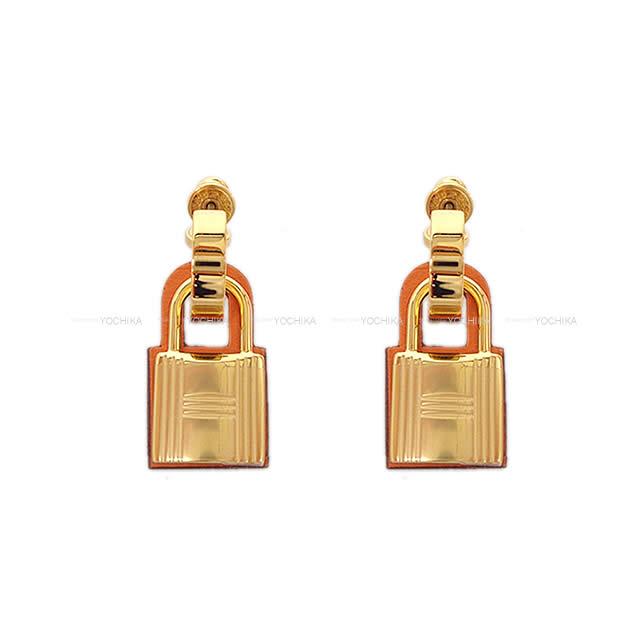 HERMES エルメス ピアス カデナ型 "O'Kelly オーケリー" オレンジ スイフト ゴールド金具 新品