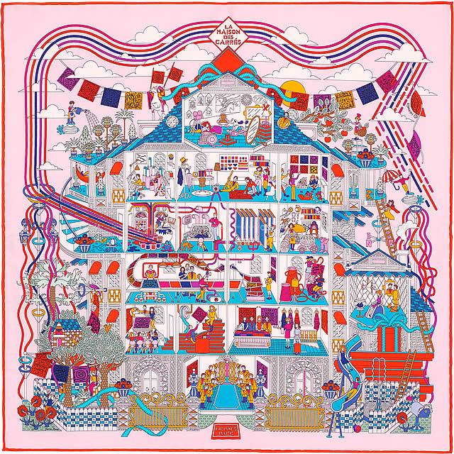 HERMES エルメス カレ45 ガヴロッシュ スカーフ "メゾン・デ・カレ" ローズペール