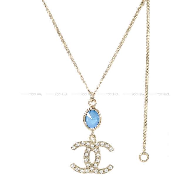 2020年 新作 CHANEL シャネル カラーストーン パール ココマーク ネックレス ブルーXゴールド AB2940 新品