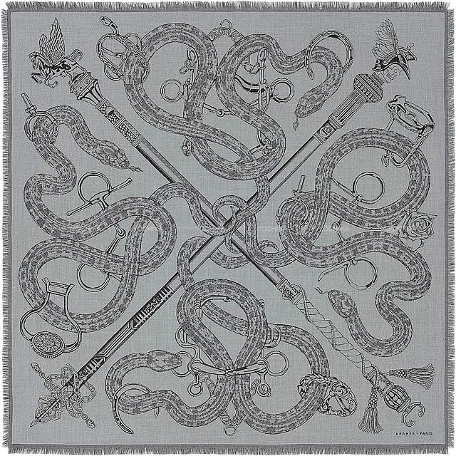 HERMES エルメス スカーフ ショール カレH100 "CADUCEE ROCK"  カシミア70%/シルク30% 新品