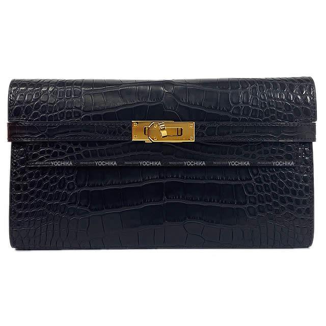 HERMES エルメス 長財布 ケリーウォレット ロング 黒(ブラック) クロコダイルアリゲーターマット 新品未使用