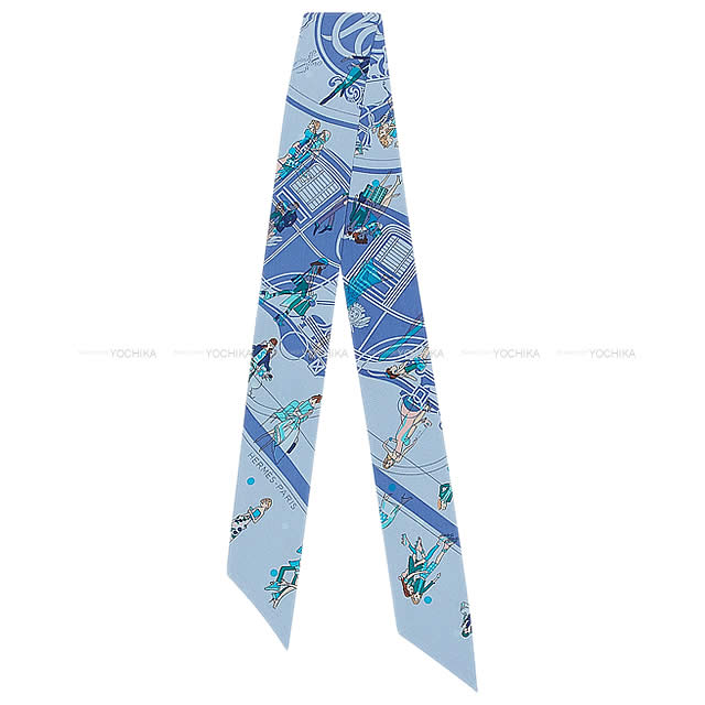 HERMES エルメス ツイリー スカーフ "エクリブリス パリジェンヌ" シエルXターコイズXラベンダー シルク100% 新品