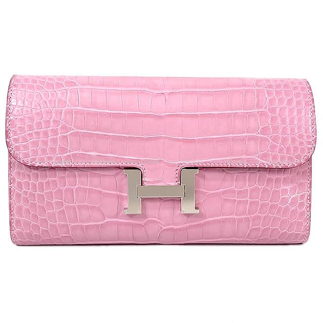 HERMES エルメス 財布 コンスタンス ロング バブルガムピンク クロコダイル アリ